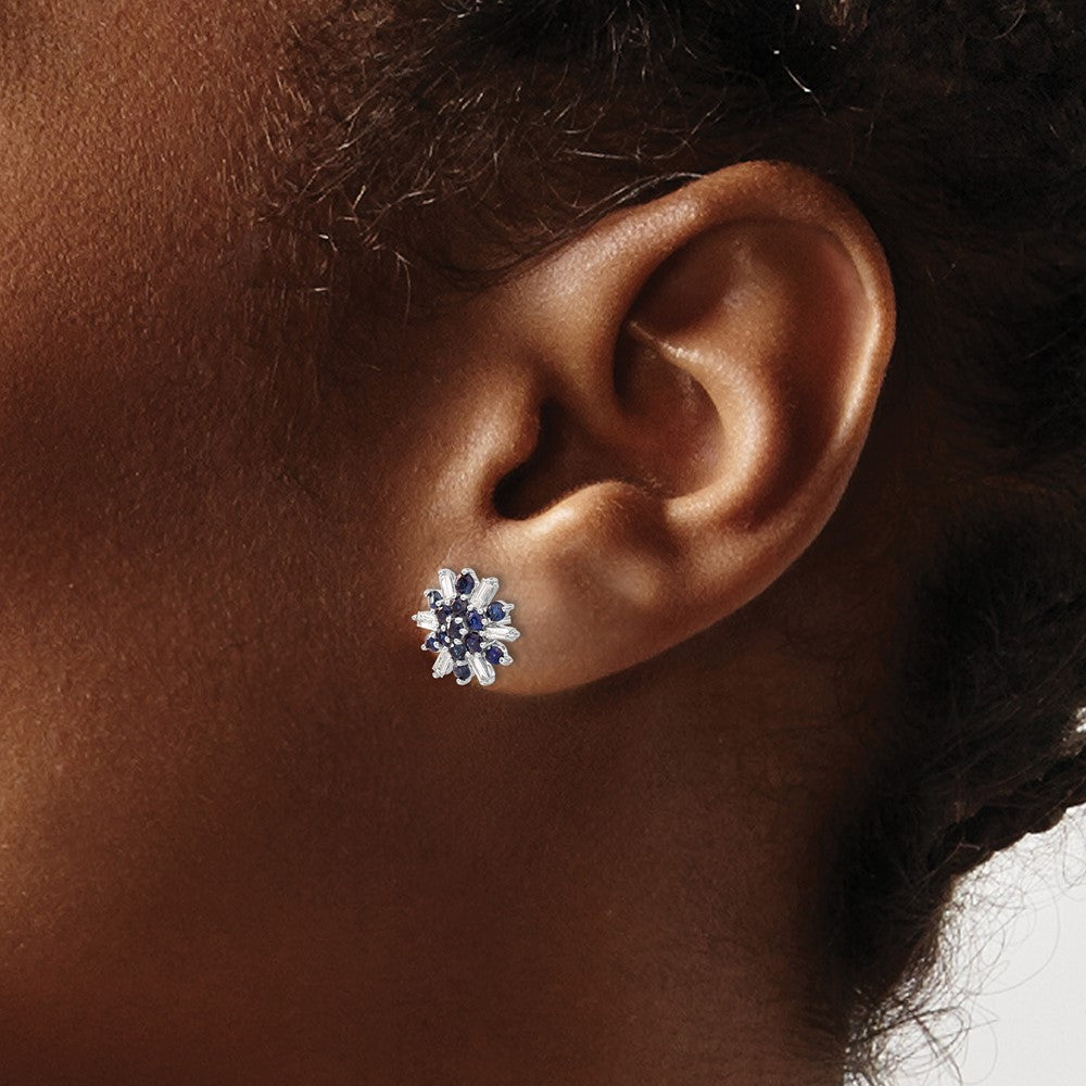 14k White Gold Sapphire and Real Diamond Earrings