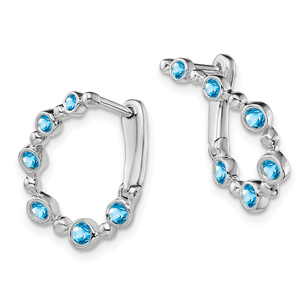 14k White Gold Blue Topaz Teardrop Hoop Earrings