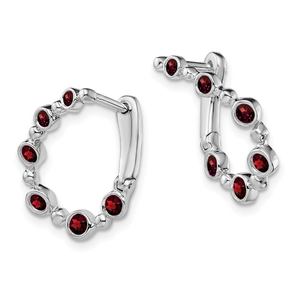 14k White Gold Garnet Teardrop Hoop Earrings