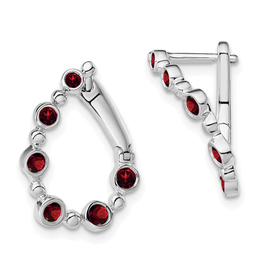 14k White Gold Garnet Teardrop Hoop Earrings