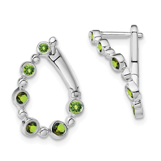 Solid 14k White Gold Simulated Peridot Teardrop Hoop Earrings