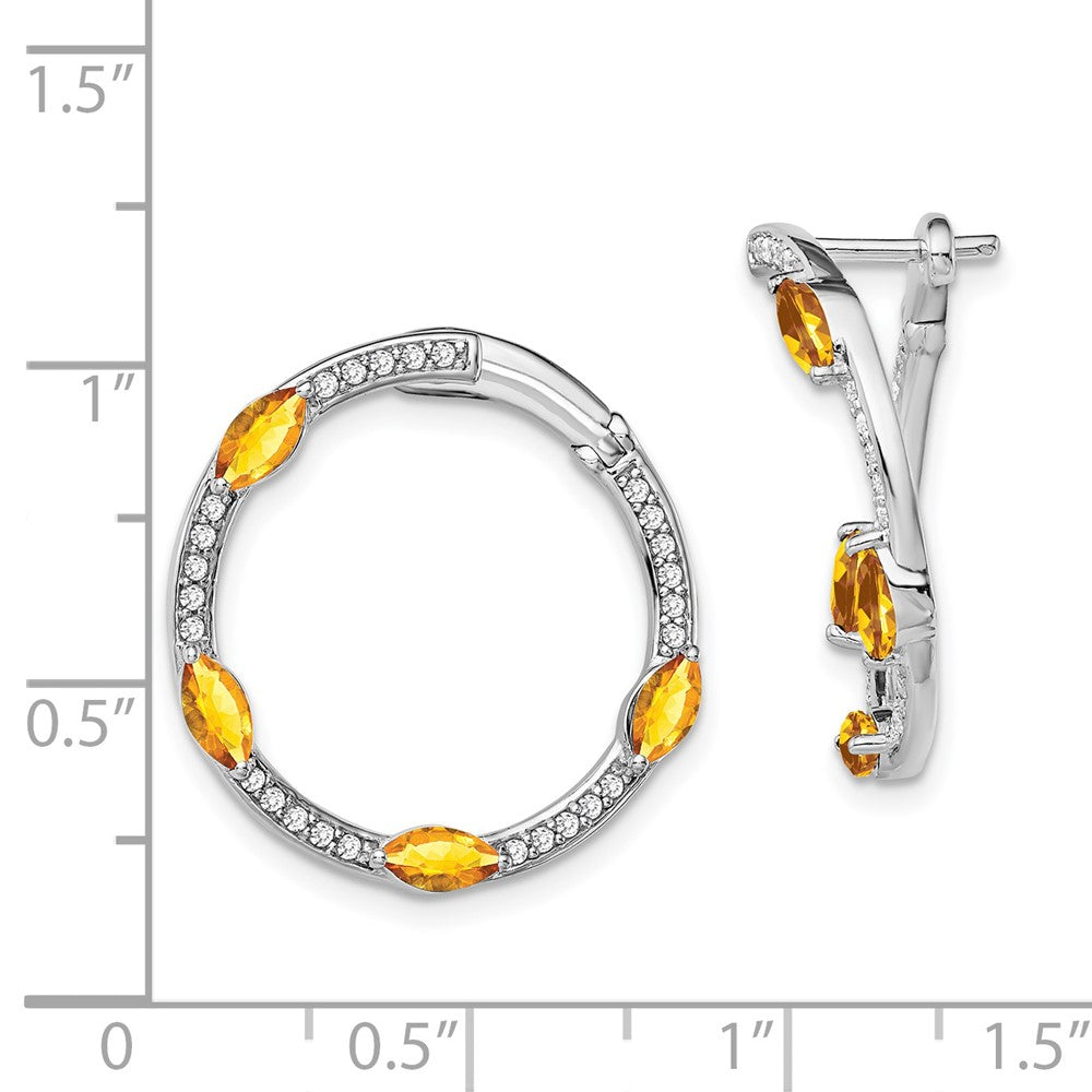 Solid 14k White Gold Simulated Citrine and CZ Hoop Earrings