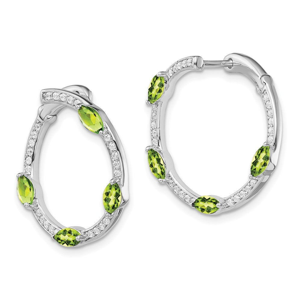 Solid 14k White Gold Simulated Peridot and CZ Hoop Earrings