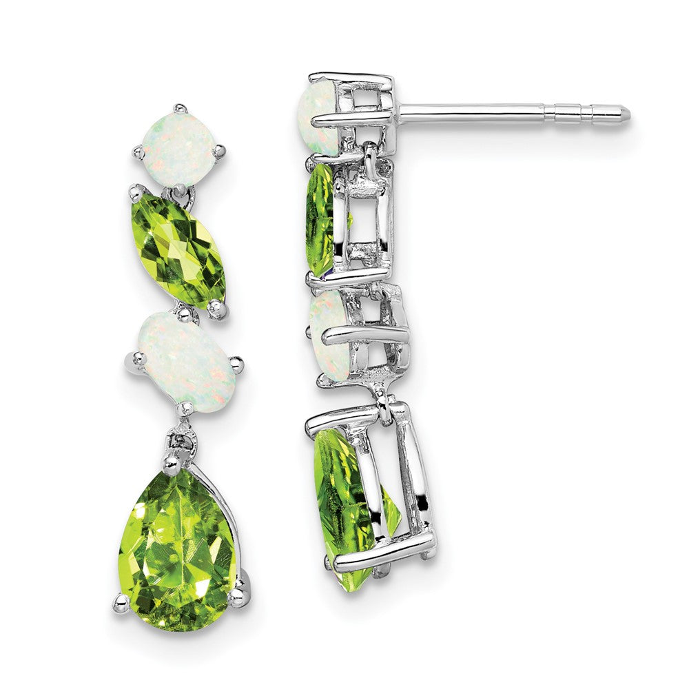 Solid 14k White Gold Simulated Peridot and Opal Dangle Earrings