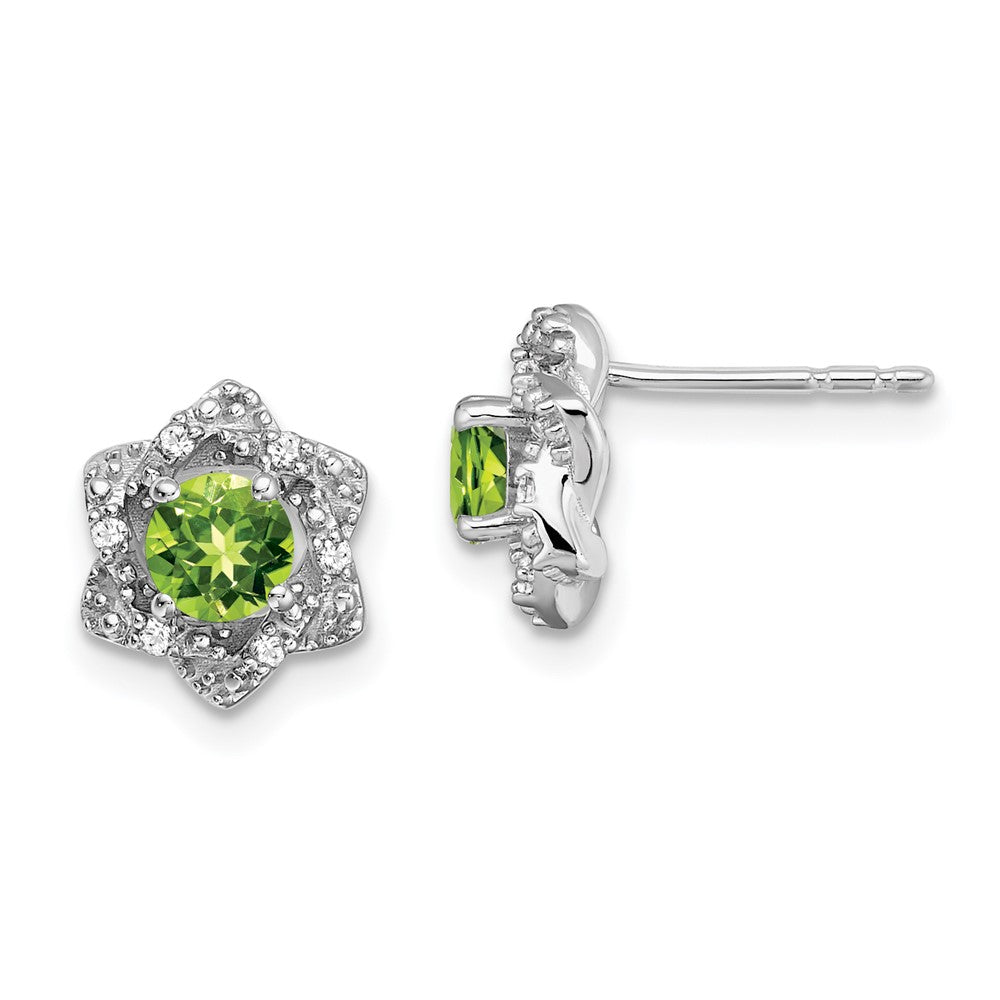 Solid 14k White Gold Simulated Peridot and CZ Post Earrings