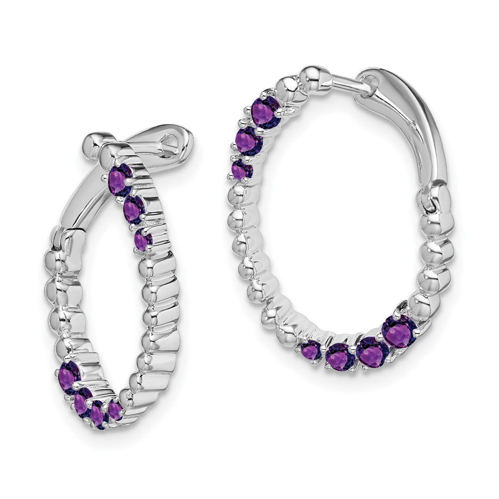 14k White Gold Amethyst Oval Hoop Earrings