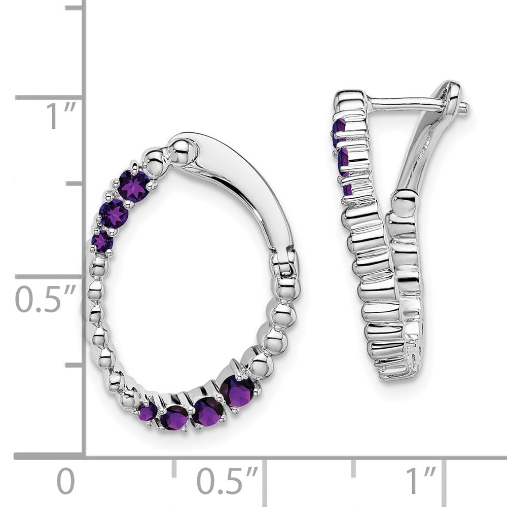 14k White Gold Amethyst Oval Hoop Earrings