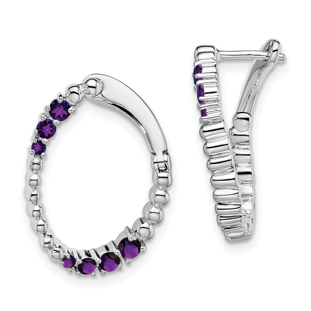 14k White Gold Amethyst Oval Hoop Earrings