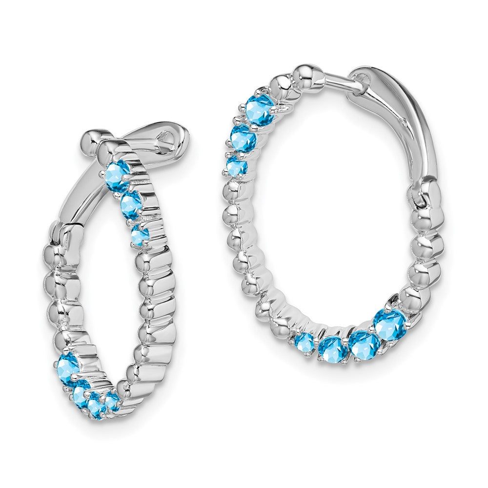 14k White Gold Blue Topaz Oval Hoop Earrings