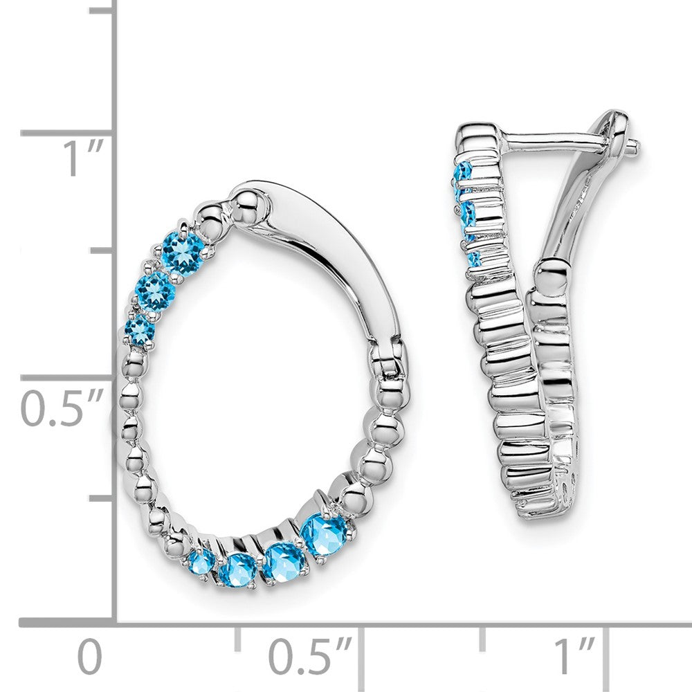 14k White Gold Blue Topaz Oval Hoop Earrings