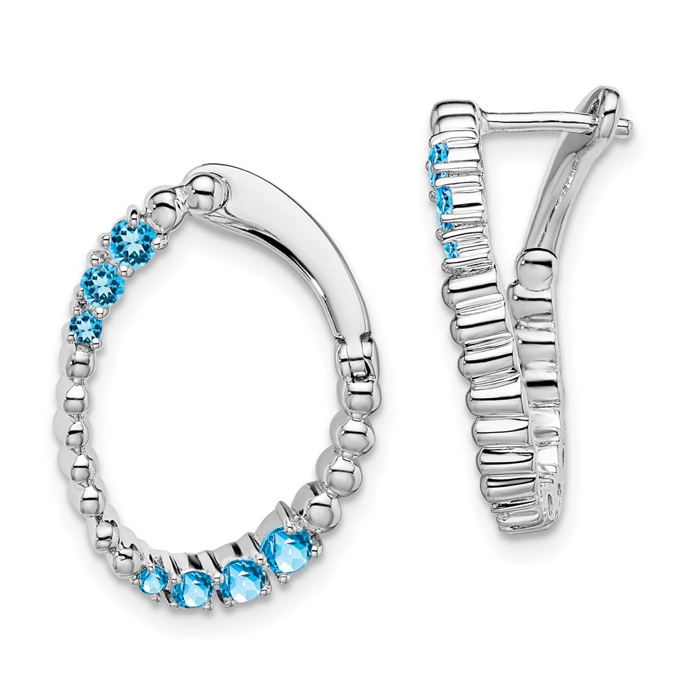 14k White Gold Blue Topaz Oval Hoop Earrings