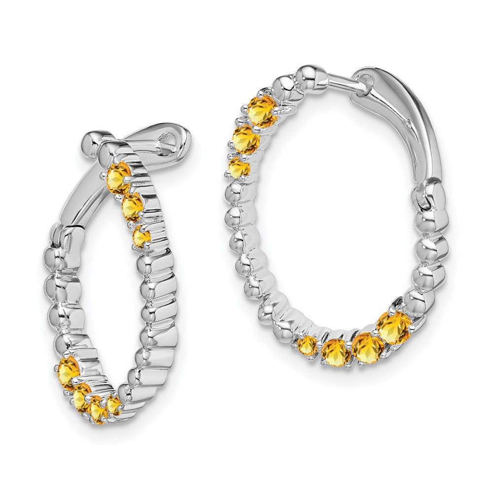 Solid 14k White Gold Simulated Citrine Oval Hoop Earrings