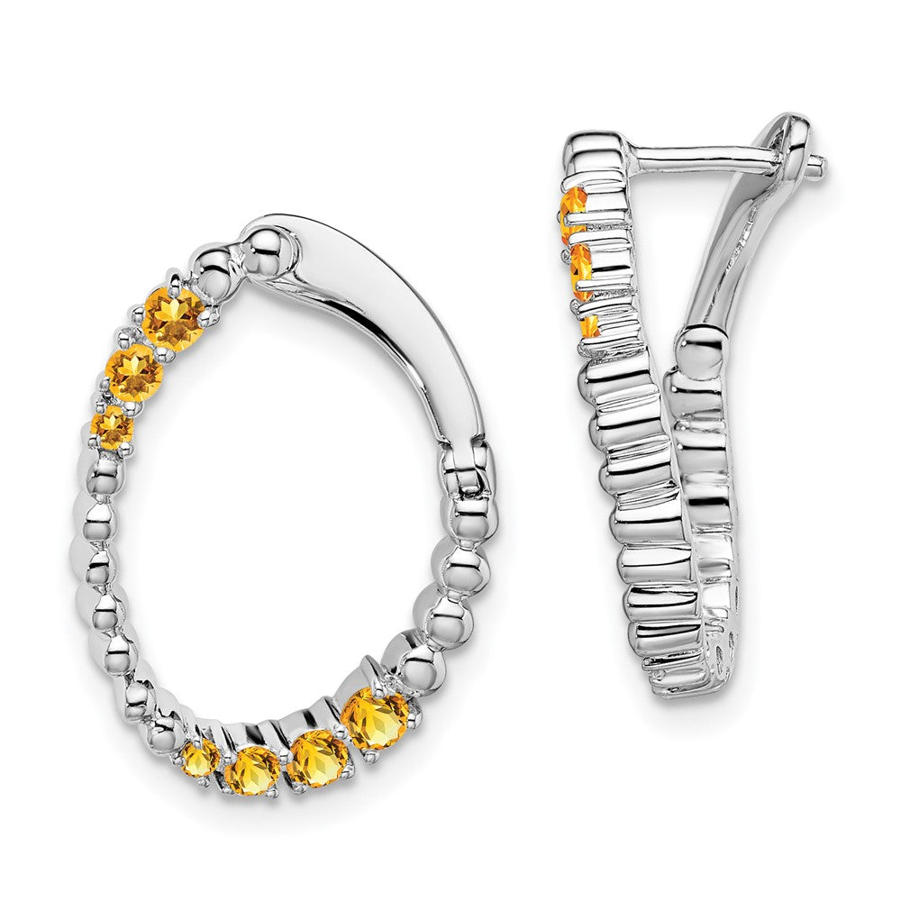 Solid 14k White Gold Simulated Citrine Oval Hoop Earrings