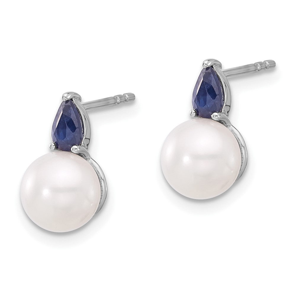 14k White Gold FWC Pearl and Sapphire Post Earrings