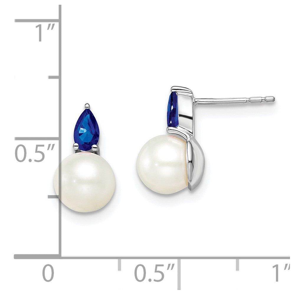 14k White Gold FWC Pearl and Sapphire Post Earrings