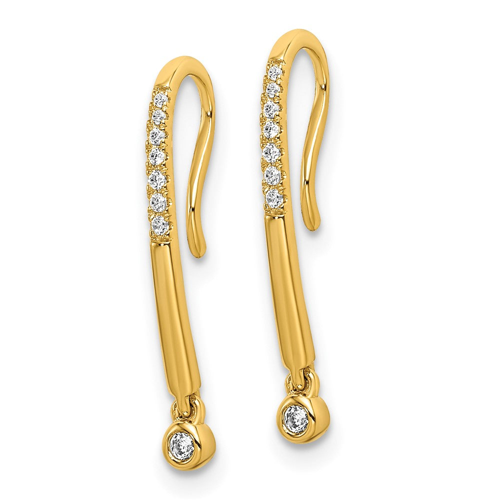 14k Yellow Gold Polished Real Diamond Drop Wire Earrings