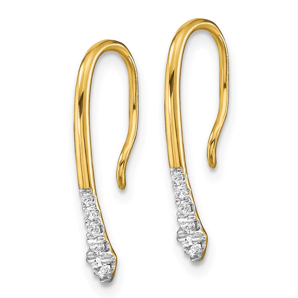 14k Yellow Gold Polished Real Diamond Drop Wire Earrings