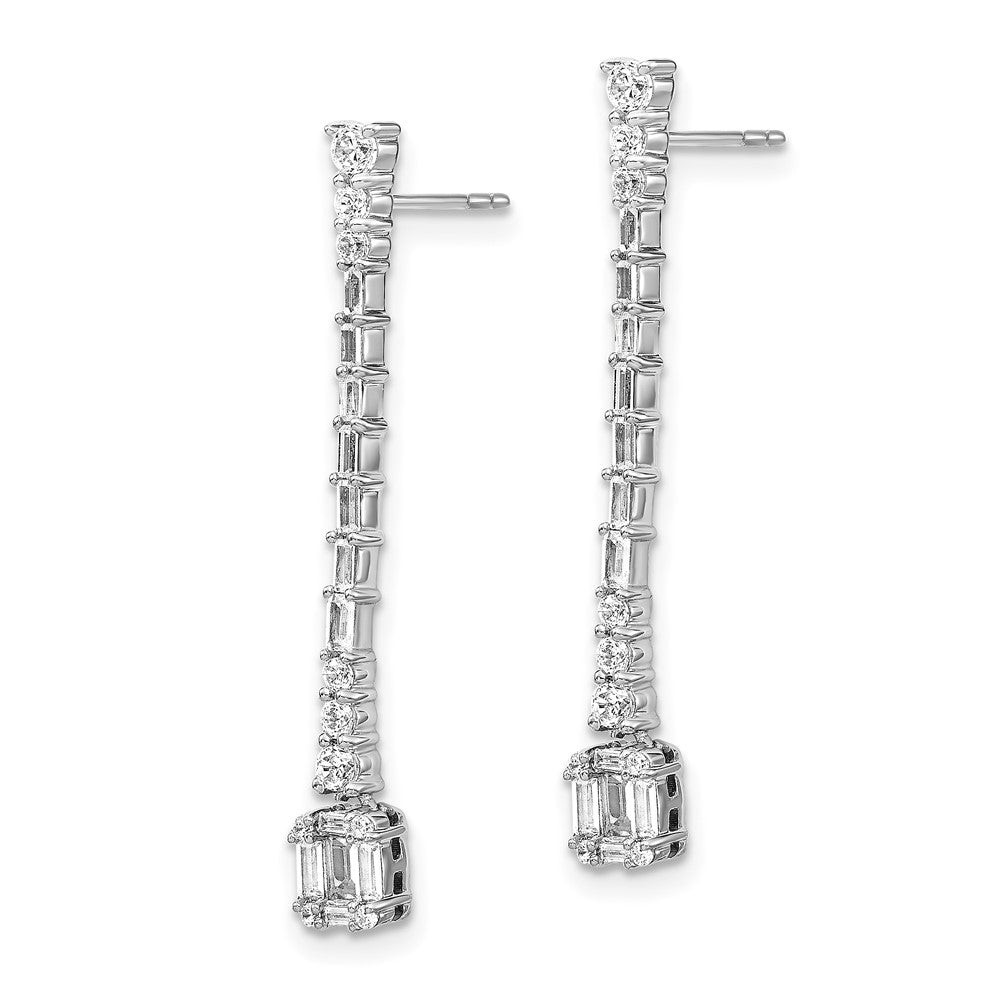 14k White Gold Polished Real Diamond Drop Post Earrings