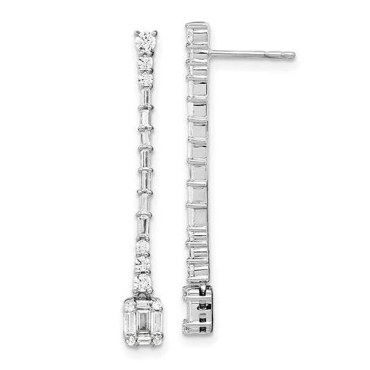 14k White Gold Polished Real Diamond Drop Post Earrings