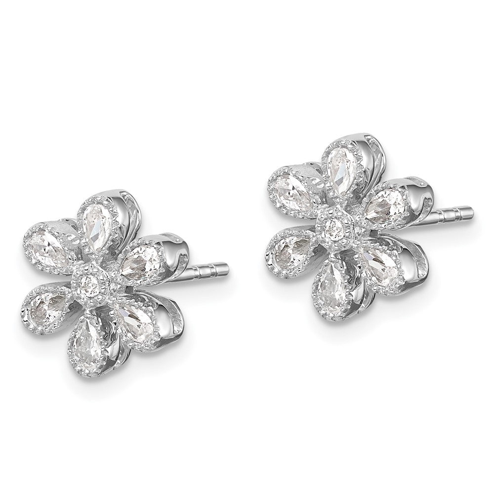 14k White Gold Floral Real Diamond Post Earrings