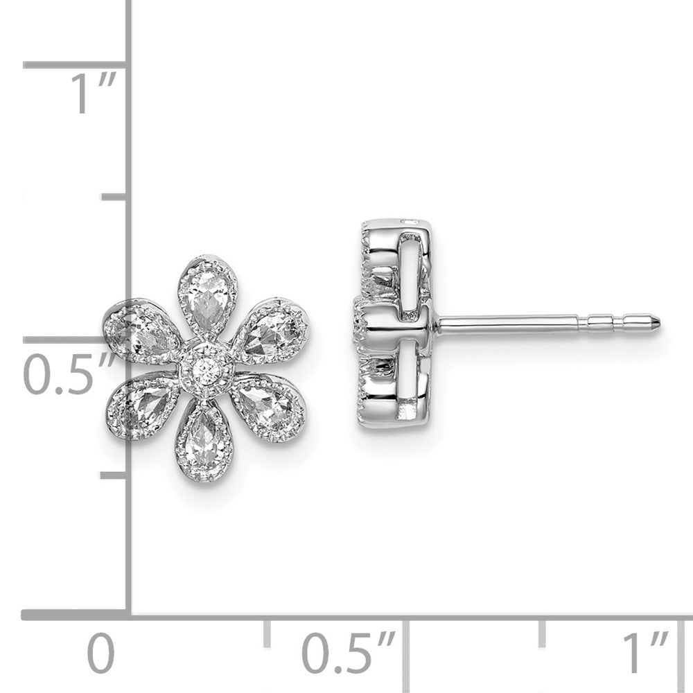 14k White Gold Floral Real Diamond Post Earrings