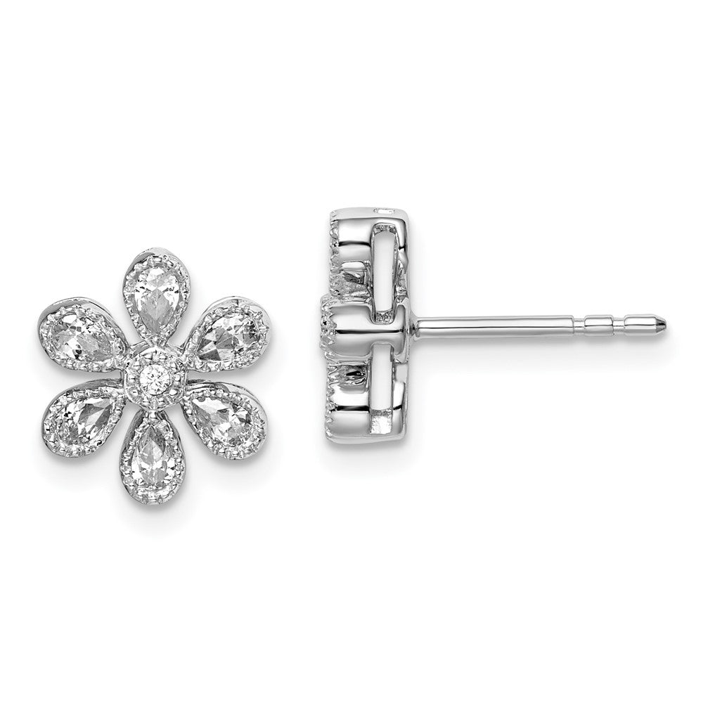 14k White Gold Floral Real Diamond Post Earrings