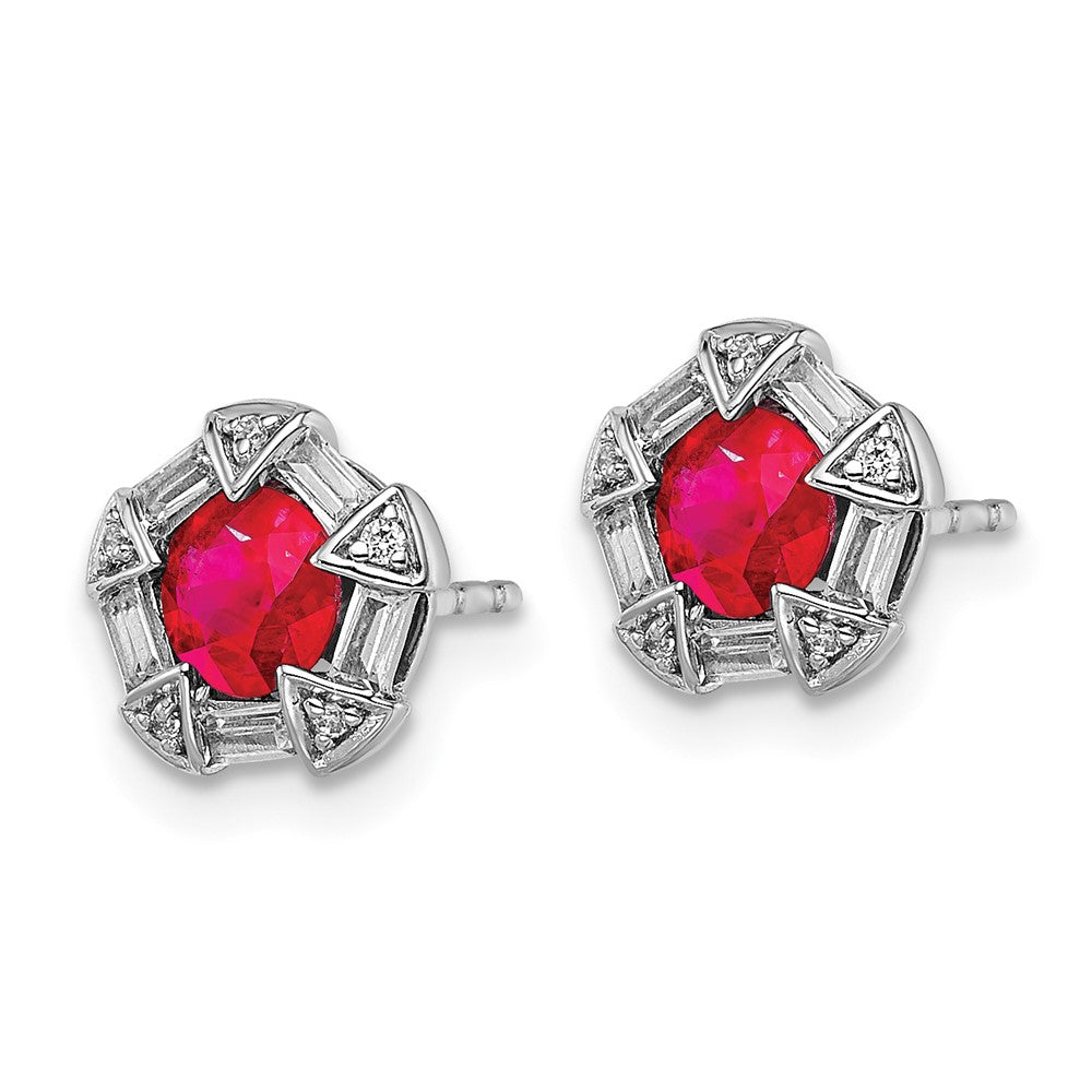 14k White Gold Ruby and Real Diamond Post Earrings