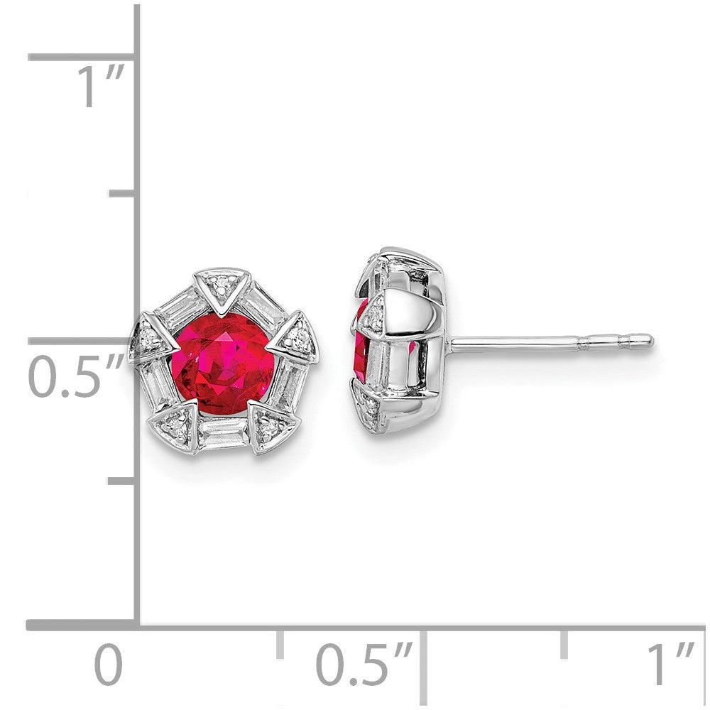 14k White Gold Ruby and Real Diamond Post Earrings