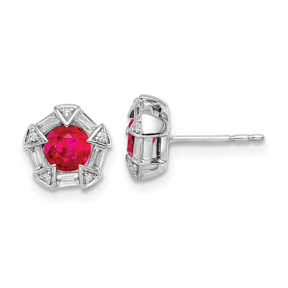 14k White Gold Ruby and Real Diamond Post Earrings