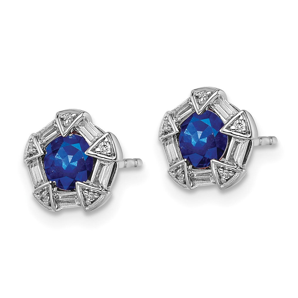 14k White Gold Sapphire and Real Diamond Post Earrings