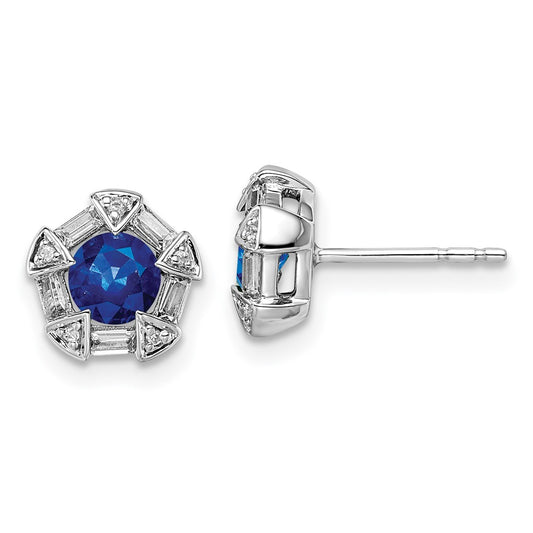 14k White Gold Sapphire and Real Diamond Post Earrings