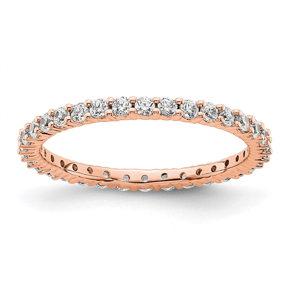 Solid Real 14k Rose Gold Polished Shared Prong 1/2ct CZ Eternity Wedding Band Ring