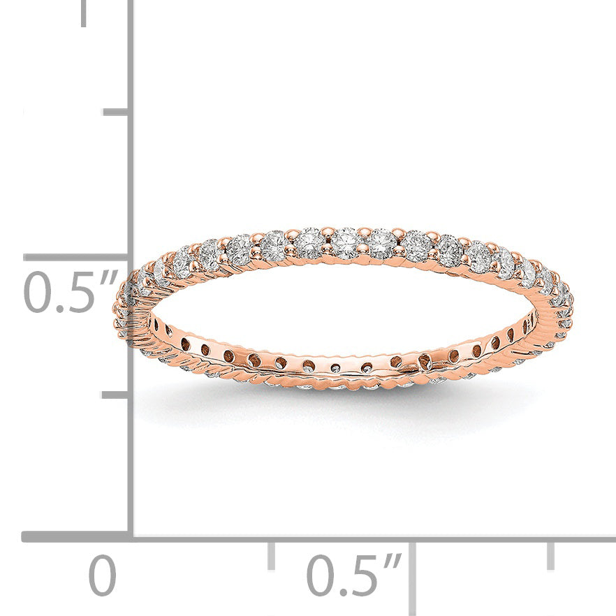 Solid Real 14k Rose Gold Polished Shared Prong 1/2ct CZ Eternity Wedding Band Ring