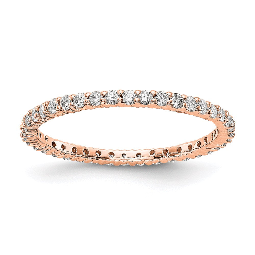 Solid Real 14k Rose Gold Polished Shared Prong 1/2ct CZ Eternity Wedding Band Ring