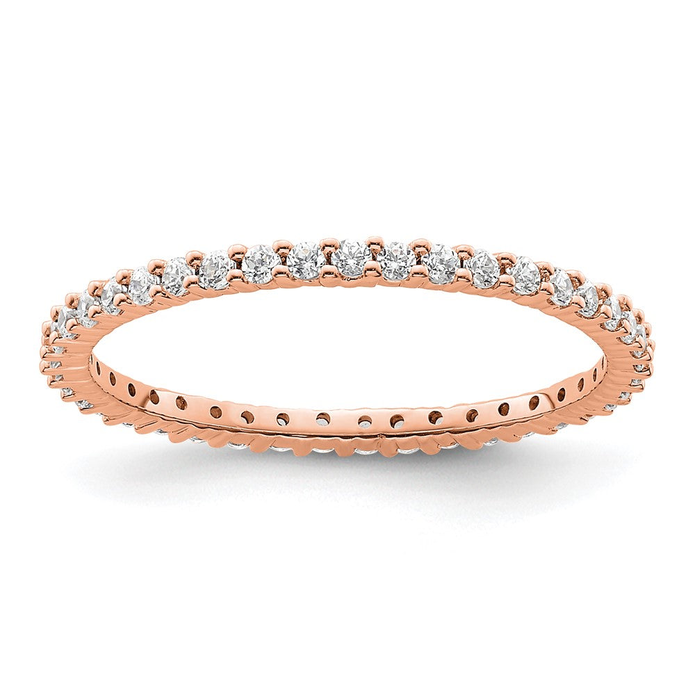 Solid Real 14k Rose Gold Polished Shared Prong 1/2ct CZ Eternity Wedding Band Ring