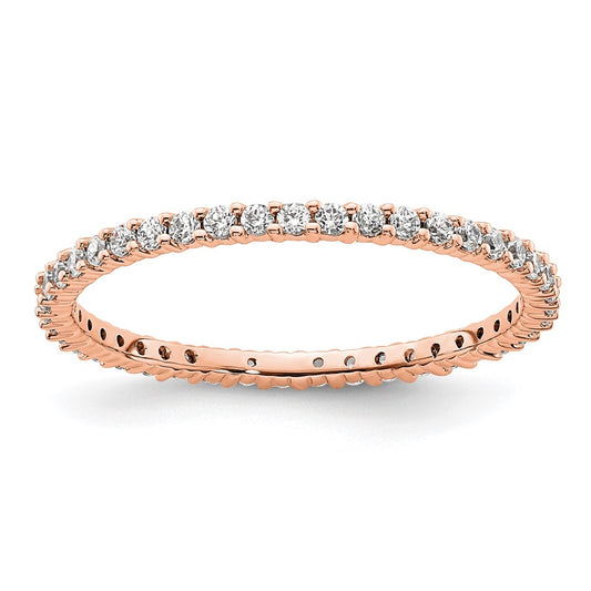 Solid Real 14k Rose Gold Polished Shared Prong 1/2ct CZ Eternity Wedding Band Ring