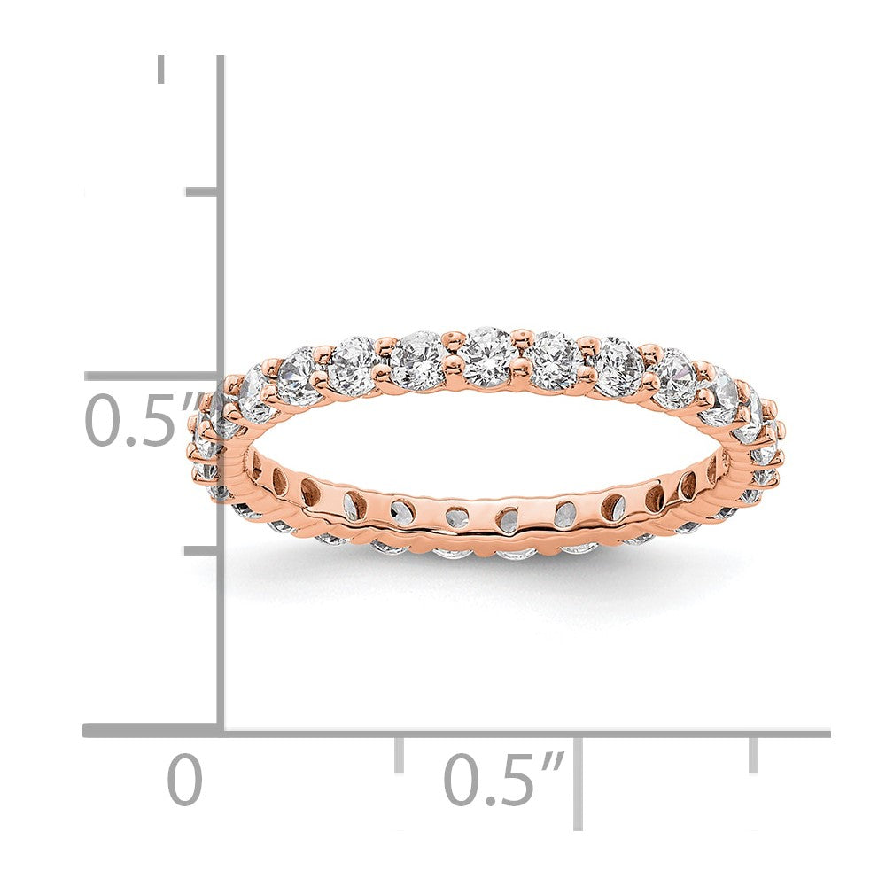 Solid Real 14k Rose Gold Polished shared Prong 1ct CZ Eternity Wedding Band Ring