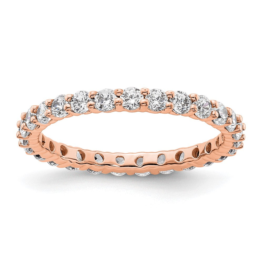 Solid Real 14k Rose Gold Polished shared Prong 1ct CZ Eternity Wedding Band Ring