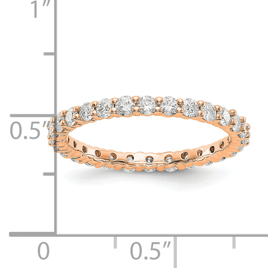 Solid Real 14k Rose Gold Polished shared Prong 1ct CZ Eternity Wedding Band Ring