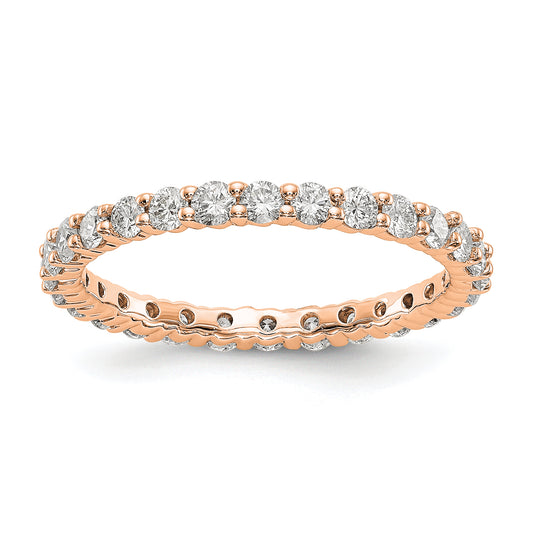 Solid Real 14k Rose Gold Polished shared Prong 1ct CZ Eternity Wedding Band Ring