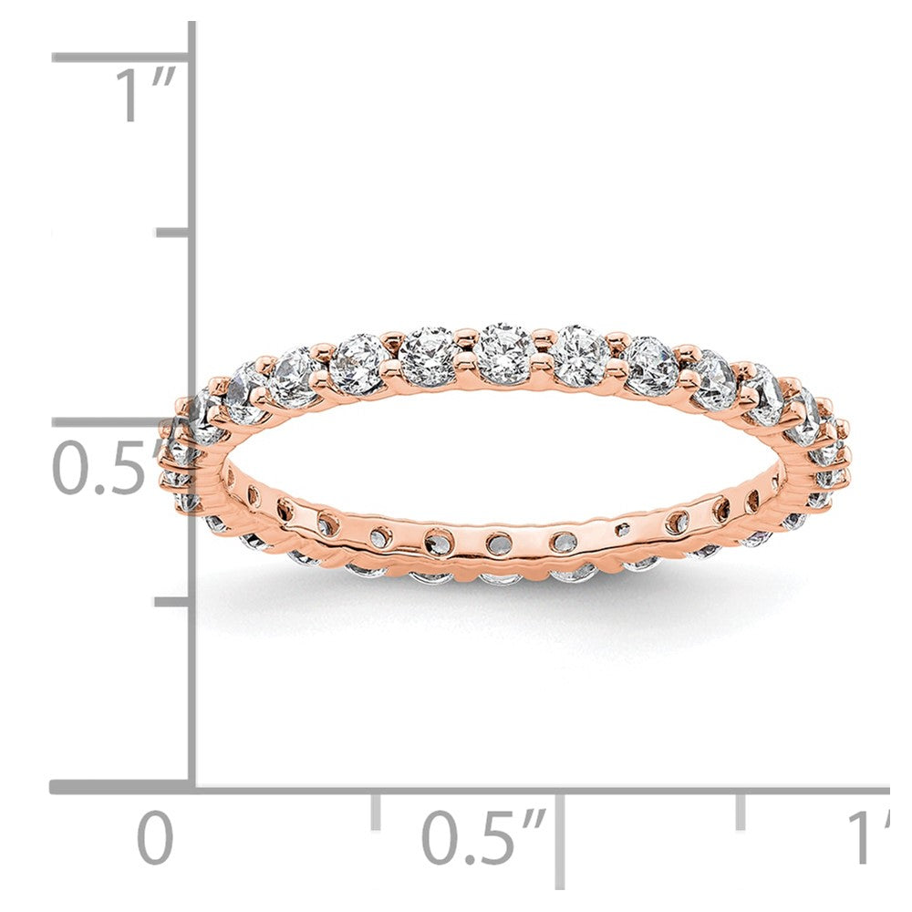 Solid Real 14k Rose Gold Polished shared Prong 1ct CZ Eternity Wedding Band Ring