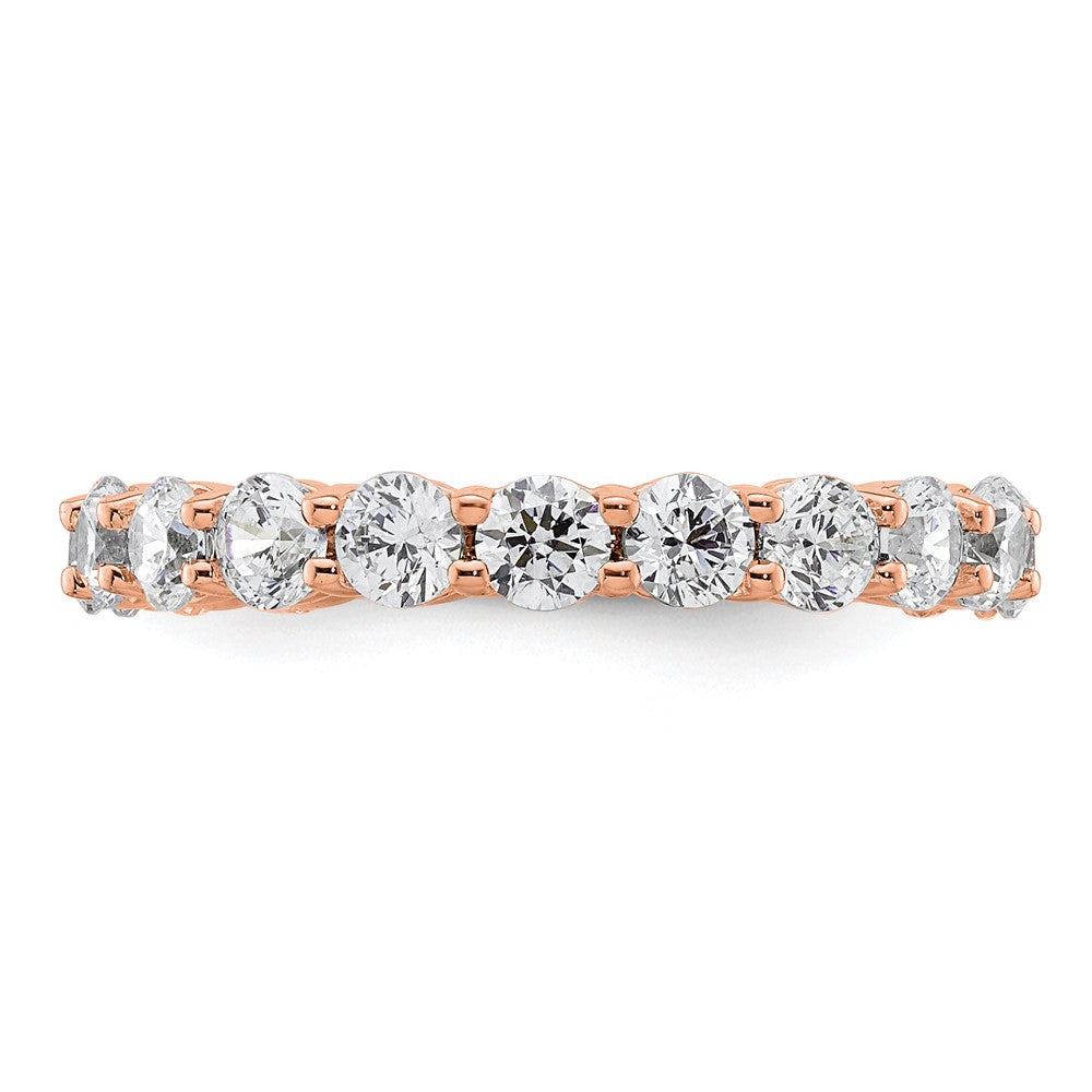 Solid Real 14k Rose Gold Polished Shared Prong 2ct CZ Eternity Wedding Band Ring