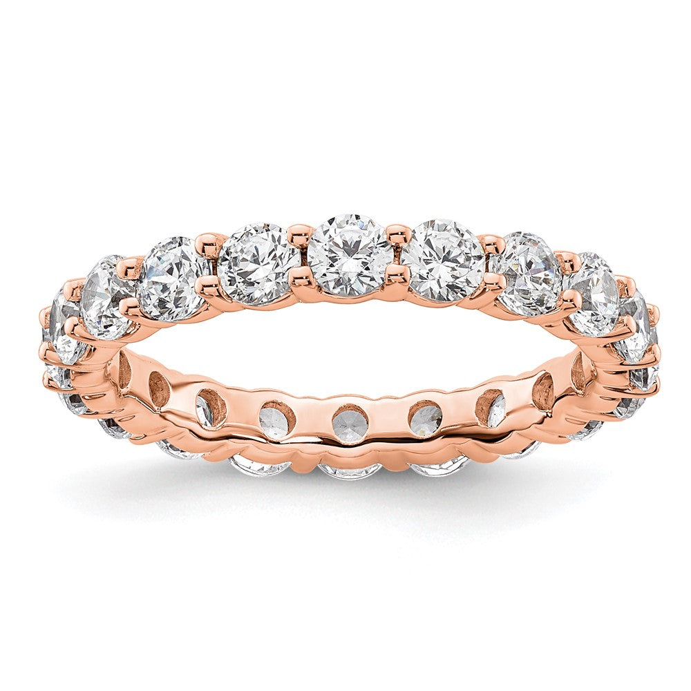 Solid Real 14k Rose Gold Polished Shared Prong 2ct CZ Eternity Wedding Band Ring