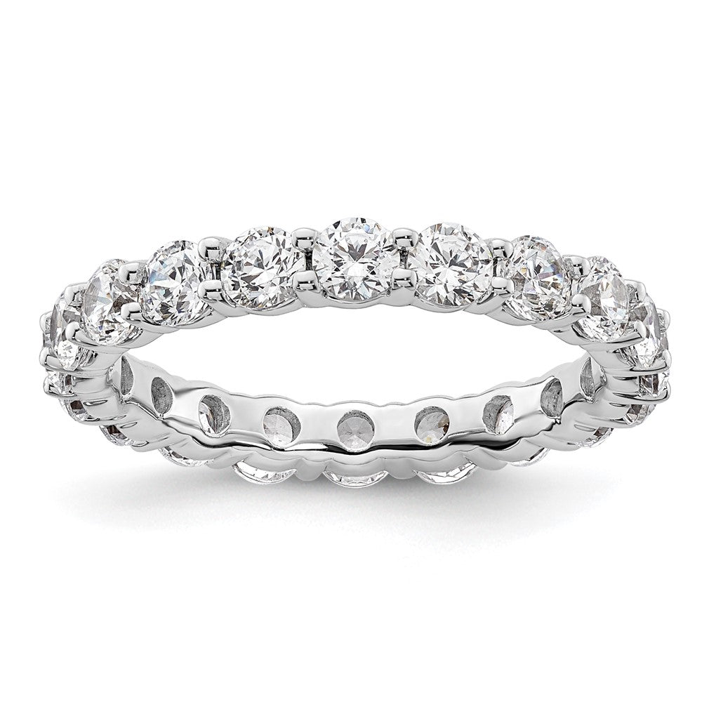 Solid Real 14k White Gold Polished Shared Prong 2ct CZ Eternity Wedding Band Ring