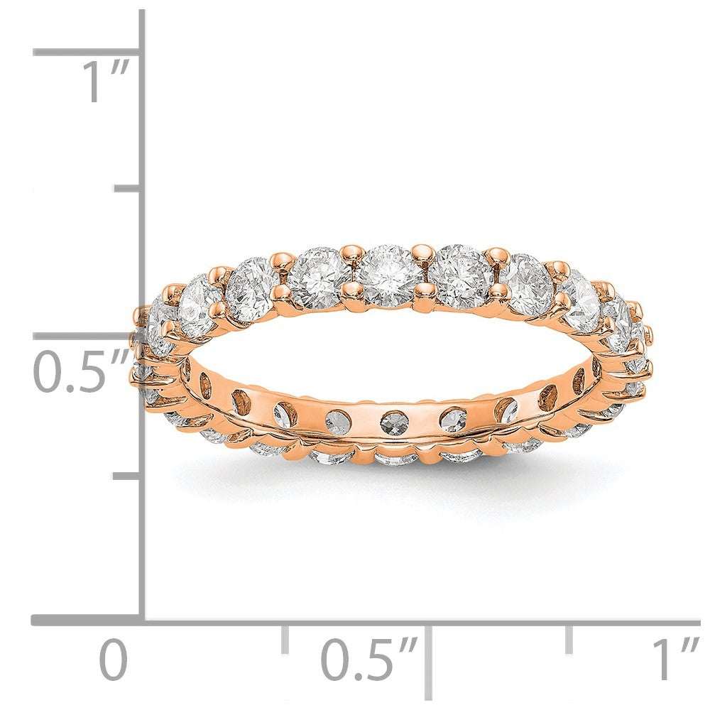 Solid Real 14k Rose Gold Polished Shared Prong 2ct CZ Eternity Wedding Band Ring