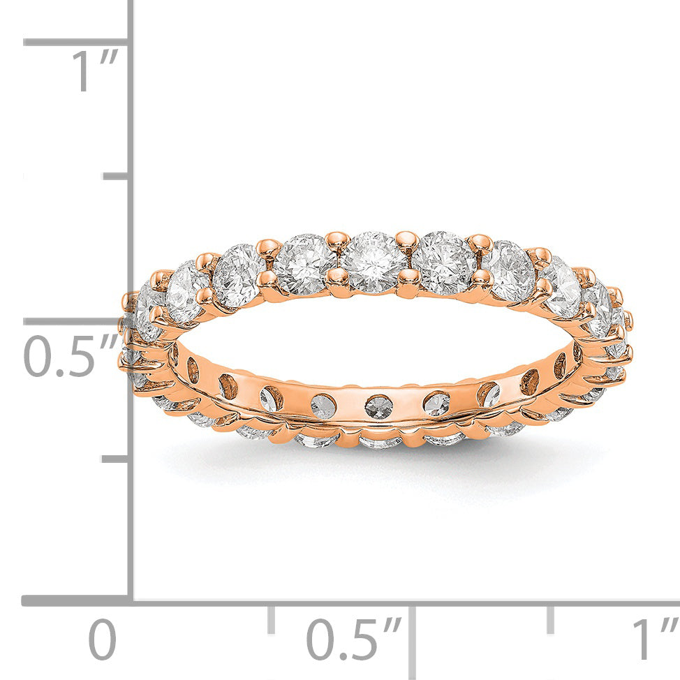 Solid Real 14k Rose Gold Polished Shared Prong 2ct CZ Eternity Wedding Band Ring