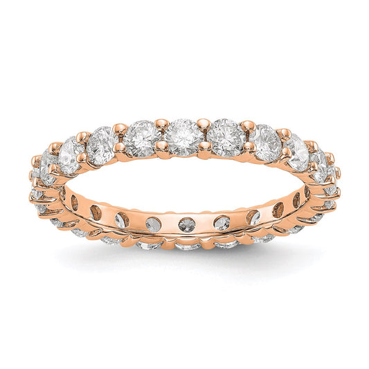 Solid Real 14k Rose Gold Polished Shared Prong 2ct CZ Eternity Wedding Band Ring