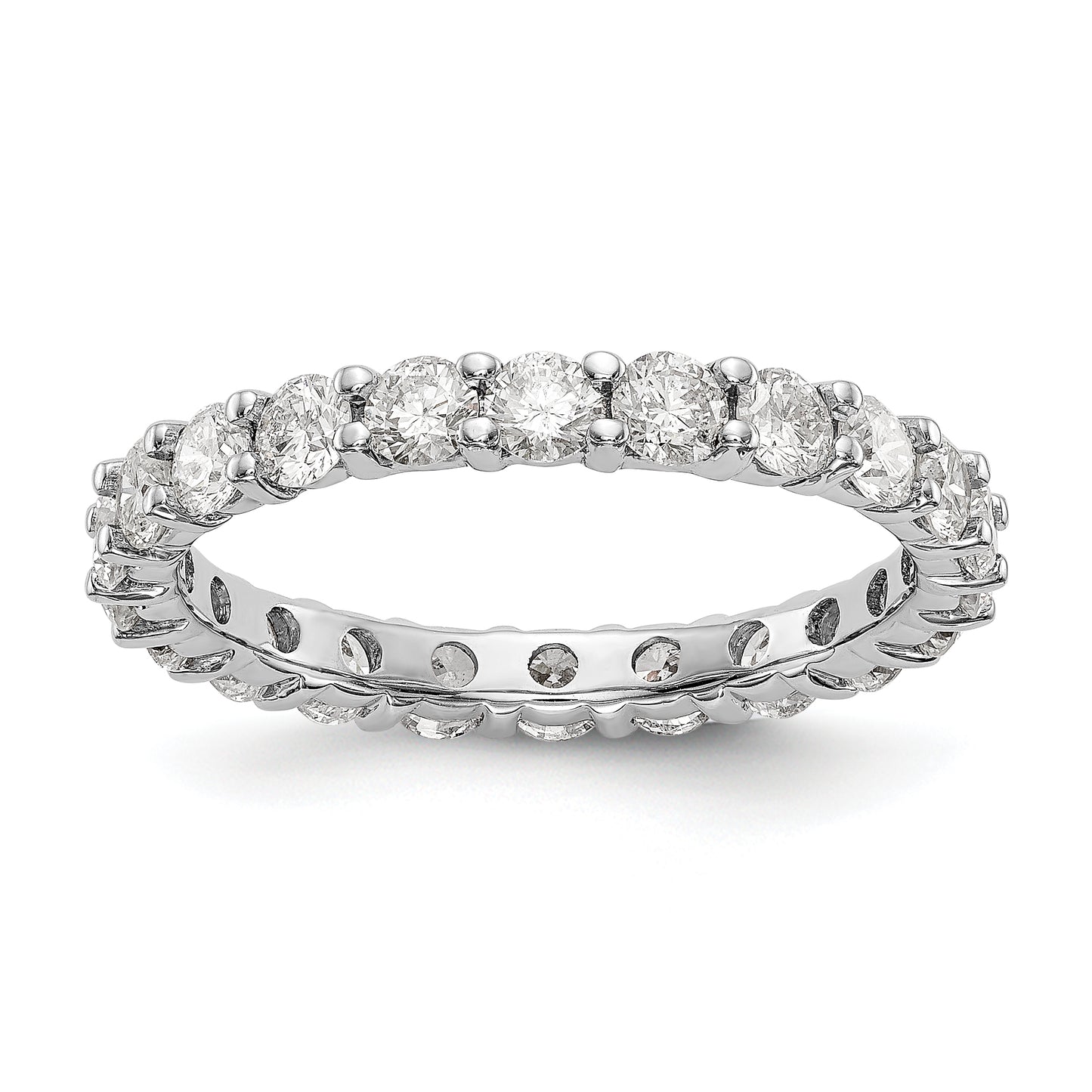 Solid Real 14k White Gold Polished Shared Prong 2ct CZ Eternity Wedding Band Ring