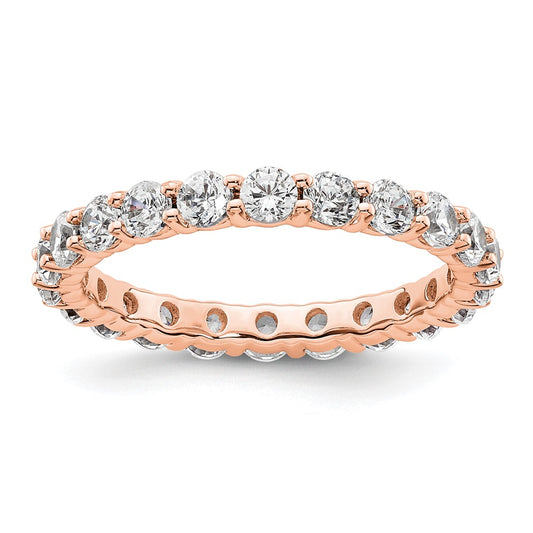 Solid Real 14k Rose Gold Polished Shared Prong 2ct CZ Eternity Wedding Band Ring