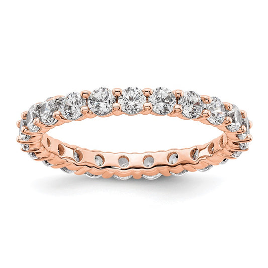 Solid Real 14k Rose Gold Polished Shared Prong 2ct CZ Eternity Wedding Band Ring